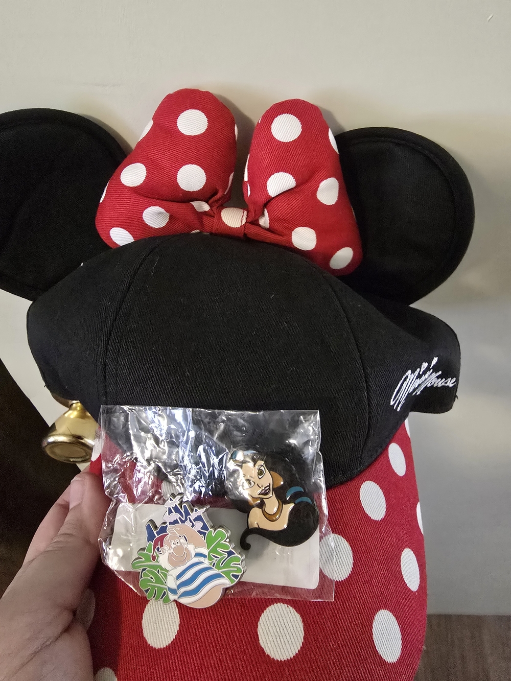 Minnie Mouse Polka Dot Ear Hat with Red Bow